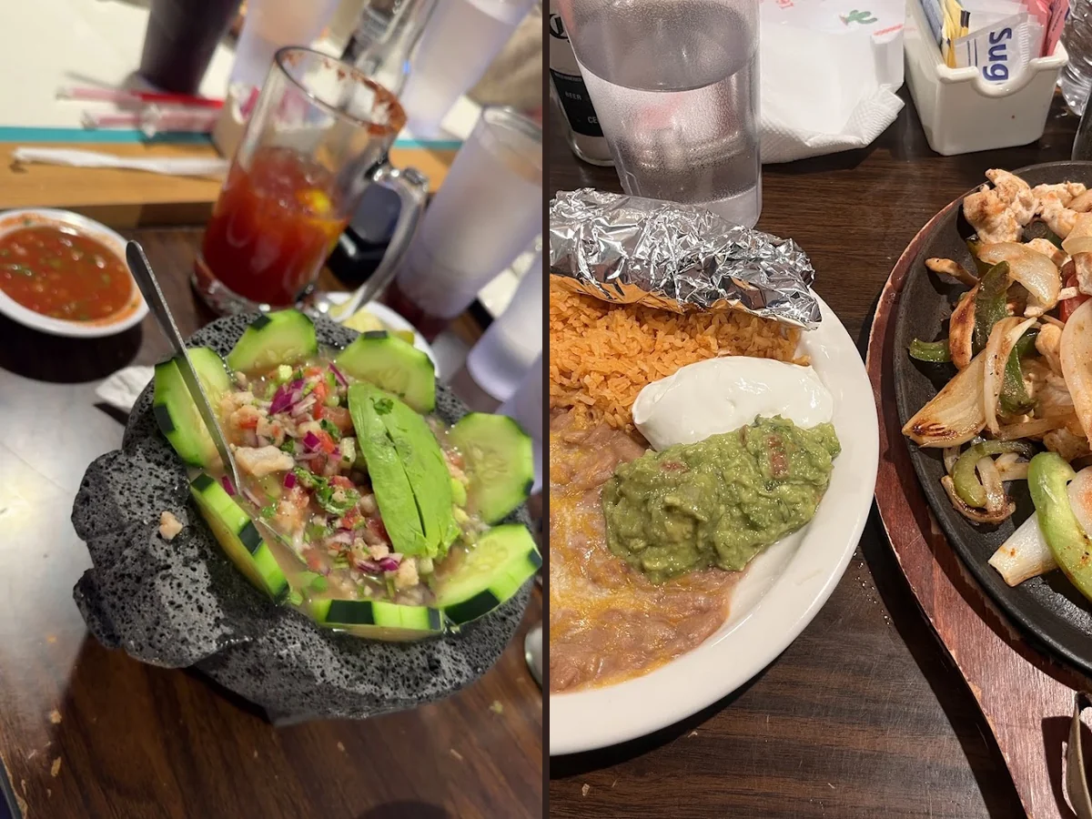Outdoor seating at a Mexican restaurant.