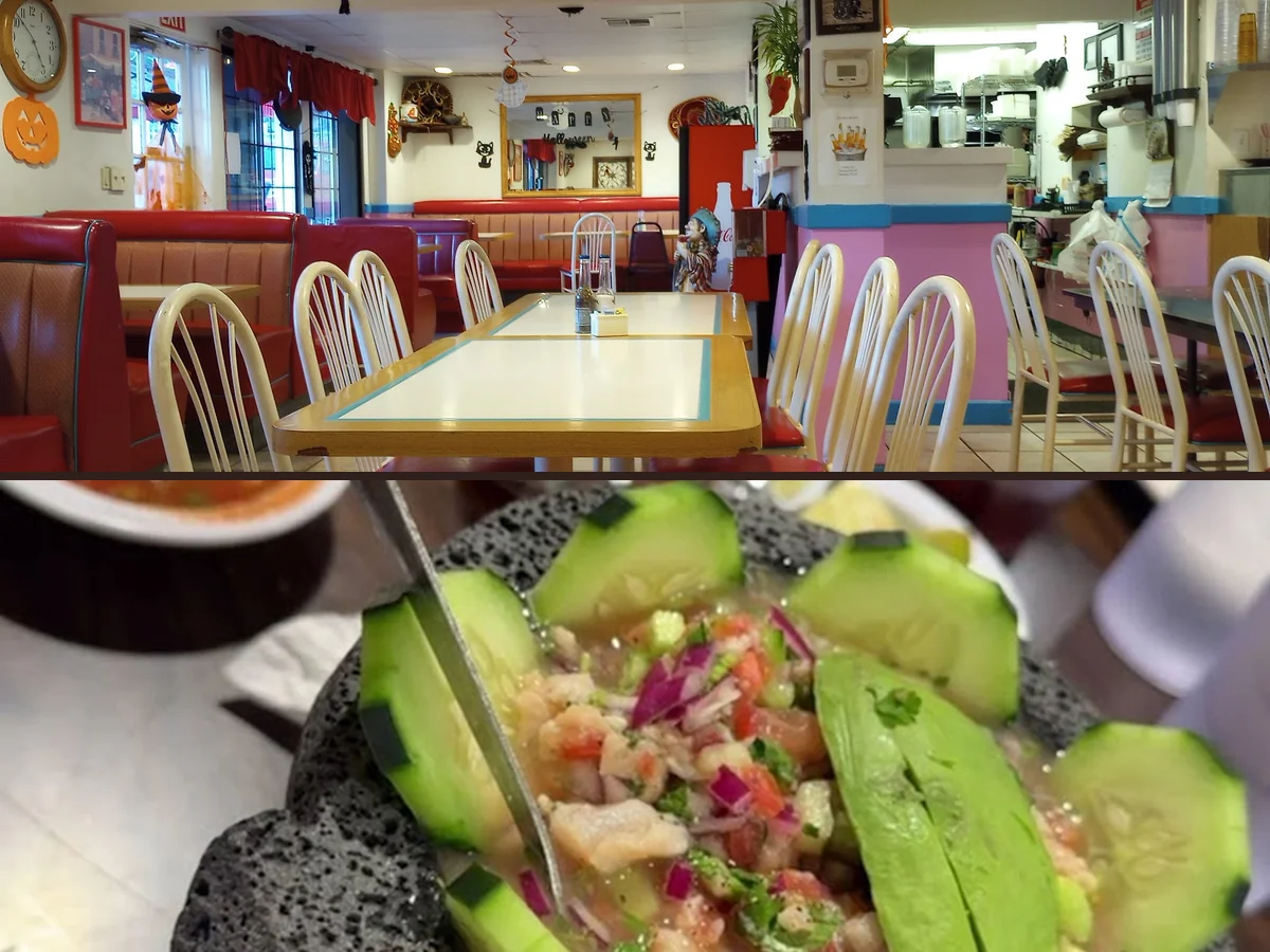 Outdoor seating at a Mexican restaurant.